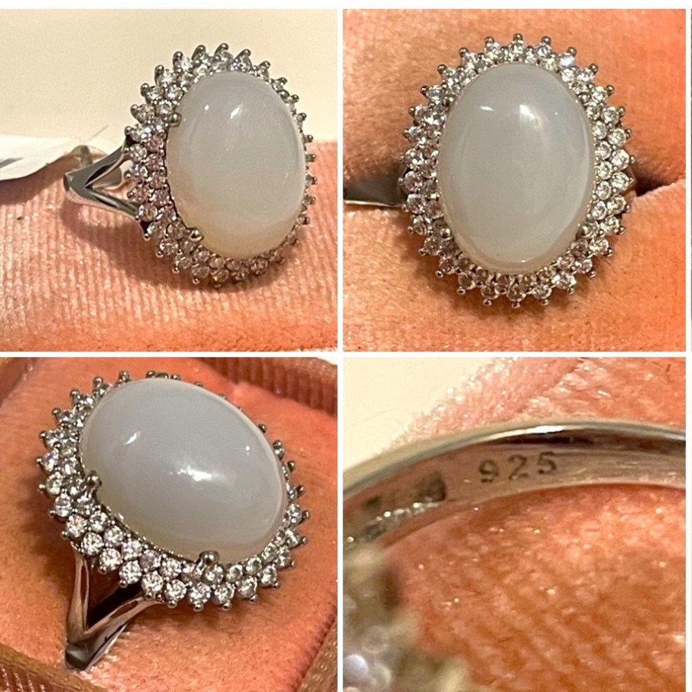 Imported 925 Natural Genuine Lavender Chalcedony Cabochon Sz7 NWT